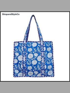 Quilted Cotton Tote Bag Zippered Large Shoulder Purse Beach Gym Travel Bag